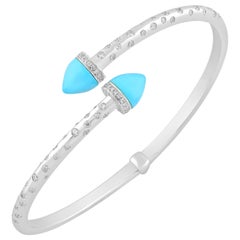 18 Karat White Gold Diamond and Turquoise Bangle