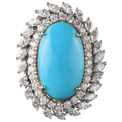18 Karat White Gold Diamond and Turquoise Cocktail Ring