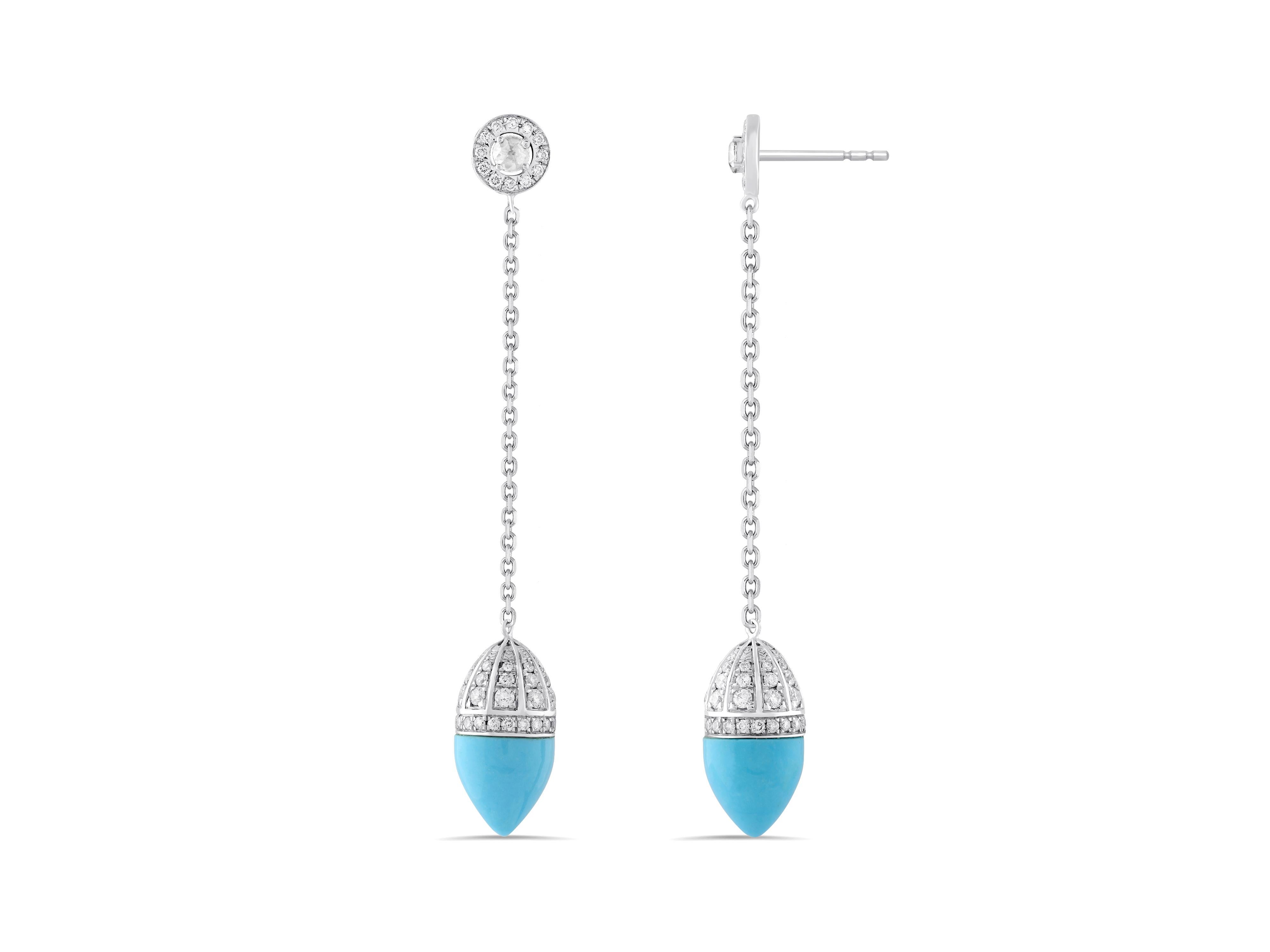 Art Deco 18 Karat White Gold Diamond and Turquoise Earrings For Sale