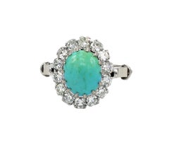 18 Karat White Gold Diamond and Turquoise Halo Cocktail Ring