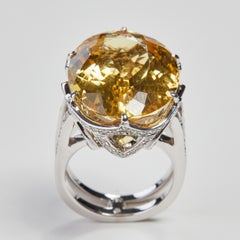 18 Karat White Gold Diamond and Yellow Beryl Ring