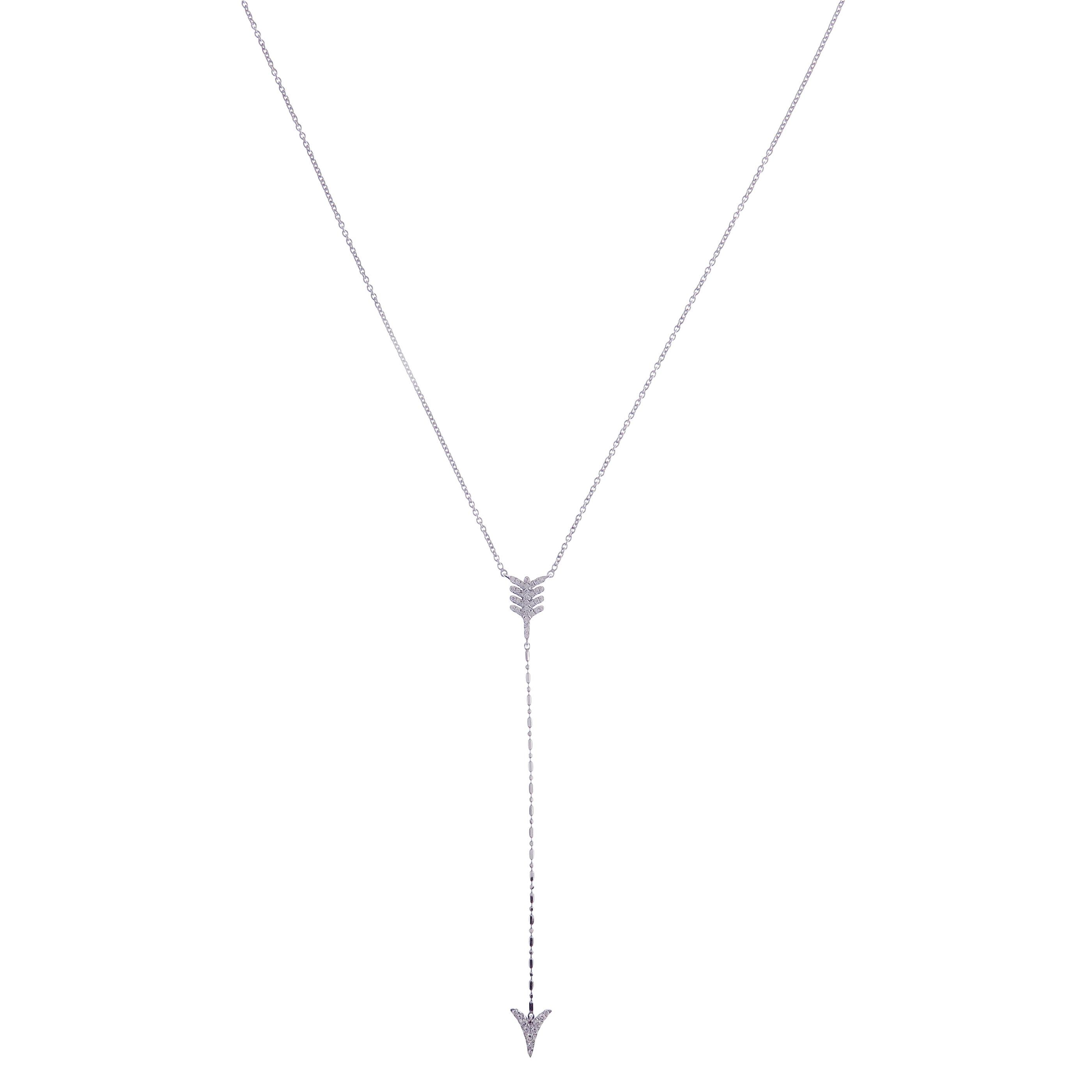 This arrow v-neck necklace is crafted in 18-karat white gold, weighing approximately 0.20 total carats of SI-H Quality white diamond. 

Necklace is 16