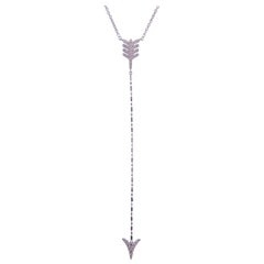 18 Karat White Gold Diamond Arrow V Long Pendant Necklace