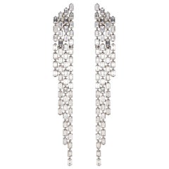 18 Karat White Gold Diamond Baguette 4-Line Cascade Earrings