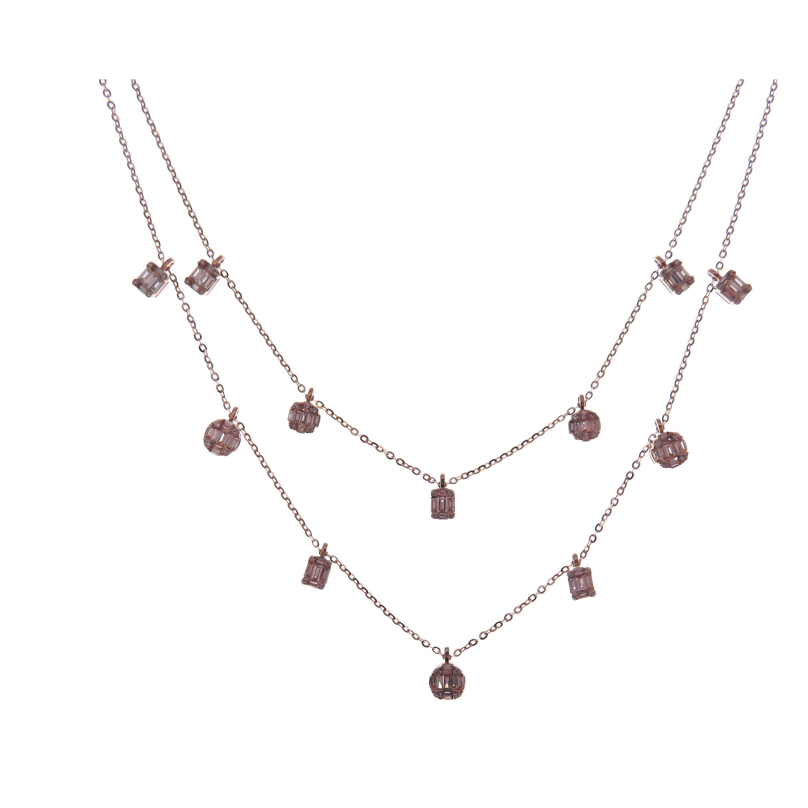 Collana DBY a doppio filo con diamante Baguette e pera in oro bianco 18 carati in vendita 5