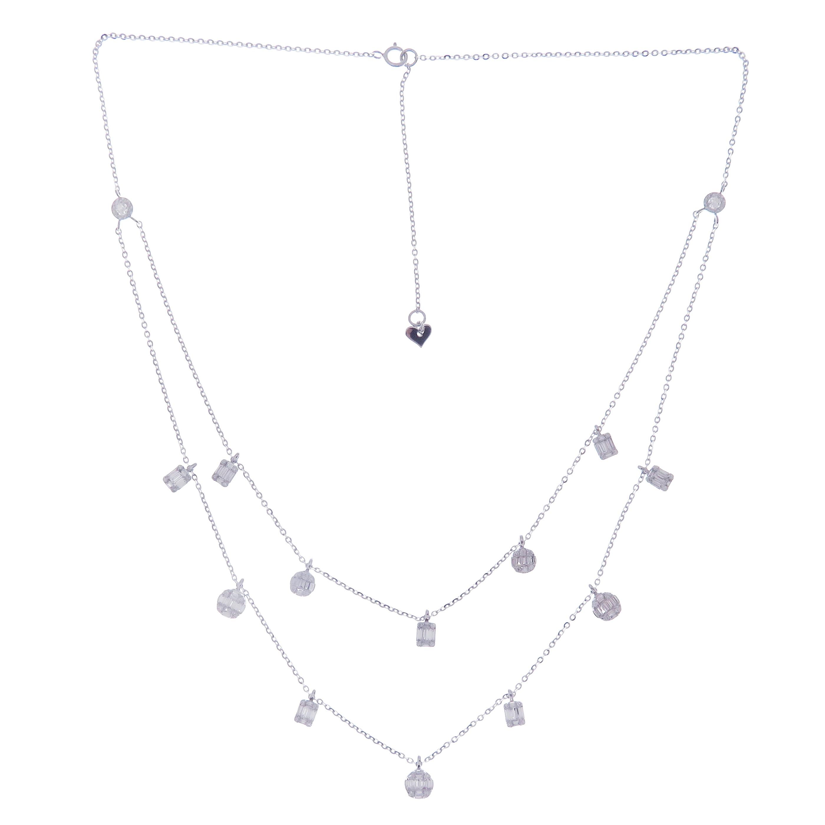 This delicate double-strand necklace is crafted in 18-karat white gold, weighing approximately 1.35 total carats of SI-H Quality white diamonds. 
18-karat yellow gold and rose gold are also available upon request.

Necklace is 16