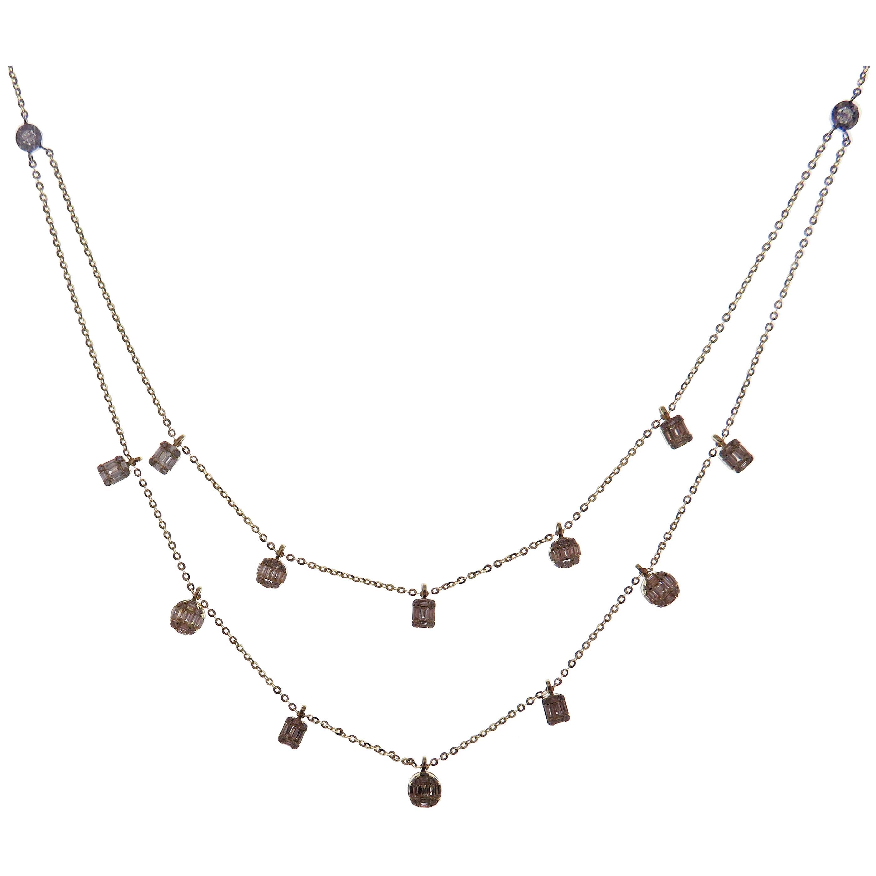 Women's or Men's 18 Karat White Gold Diamond Baguette Circle Pear Double Strand DBY Necklace For Sale