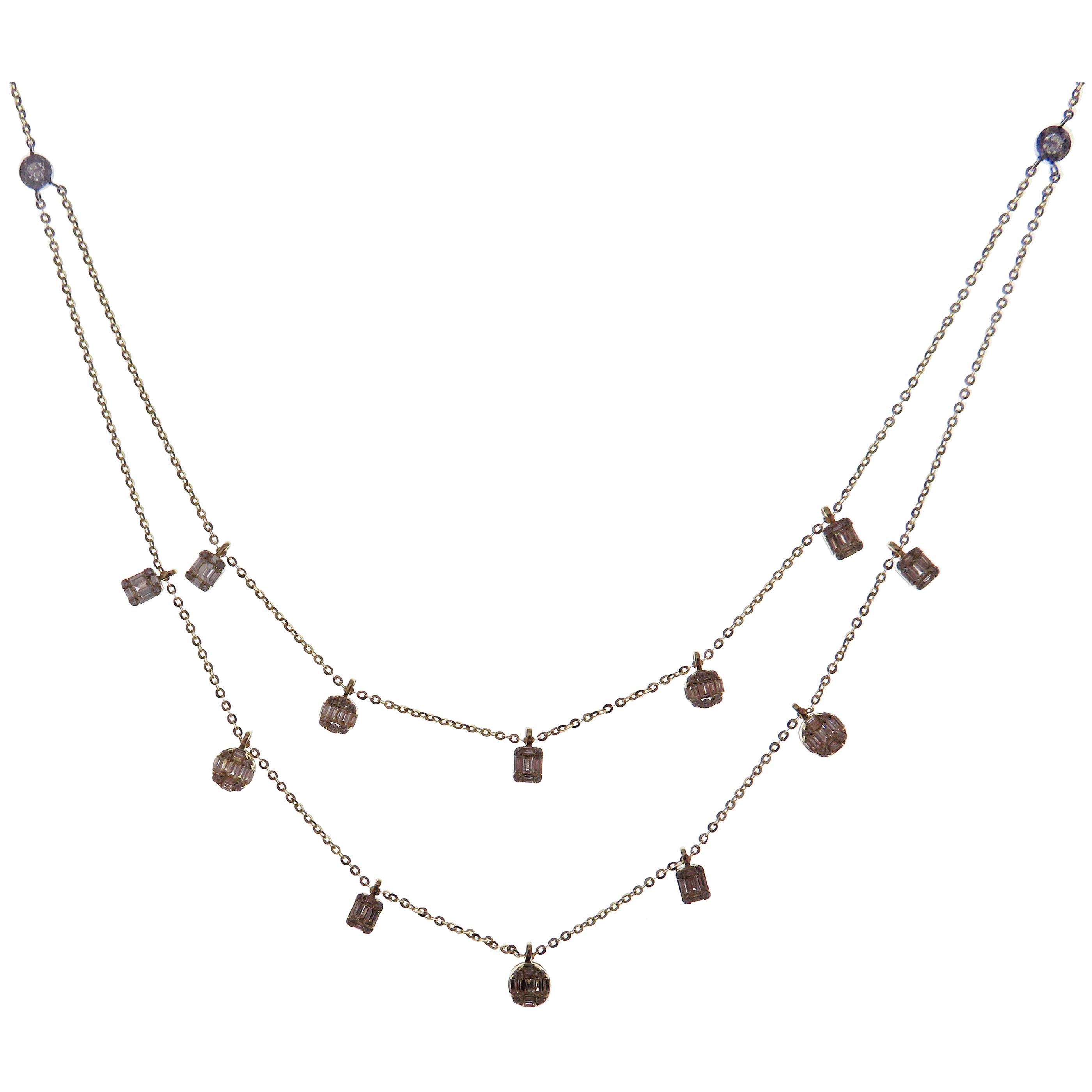 Collana DBY a doppio filo con diamante Baguette e pera in oro bianco 18 carati in vendita 1