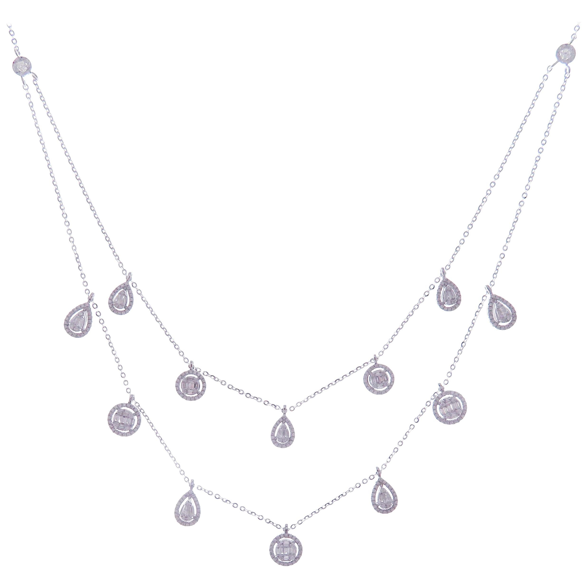 White Gold 18 Karat Diamond Topaz Feminine Tender Necklace For Sale at