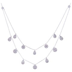 Collier DBY à trois rangs en or blanc 18 carats avec diamants baguettes et perles en forme de cercle