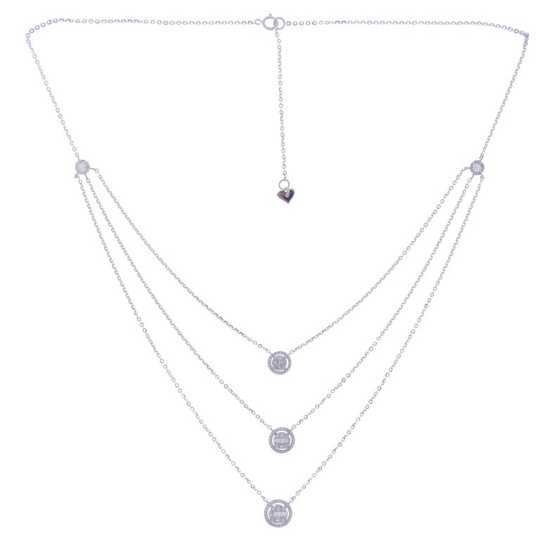 18 Karat White Gold Diamond Baguette Circle Simple Triple Strand DBY