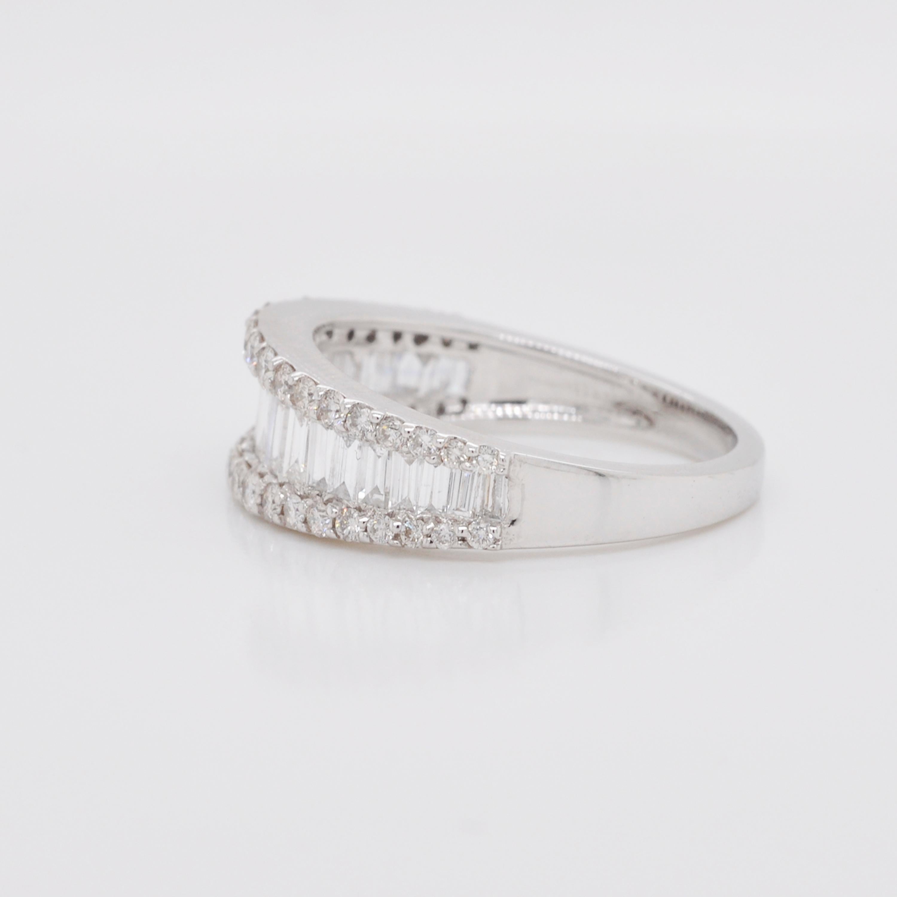Women's 18 Karat White Gold Diamond Baguette Contemporary Wedding Band Ring For Sale