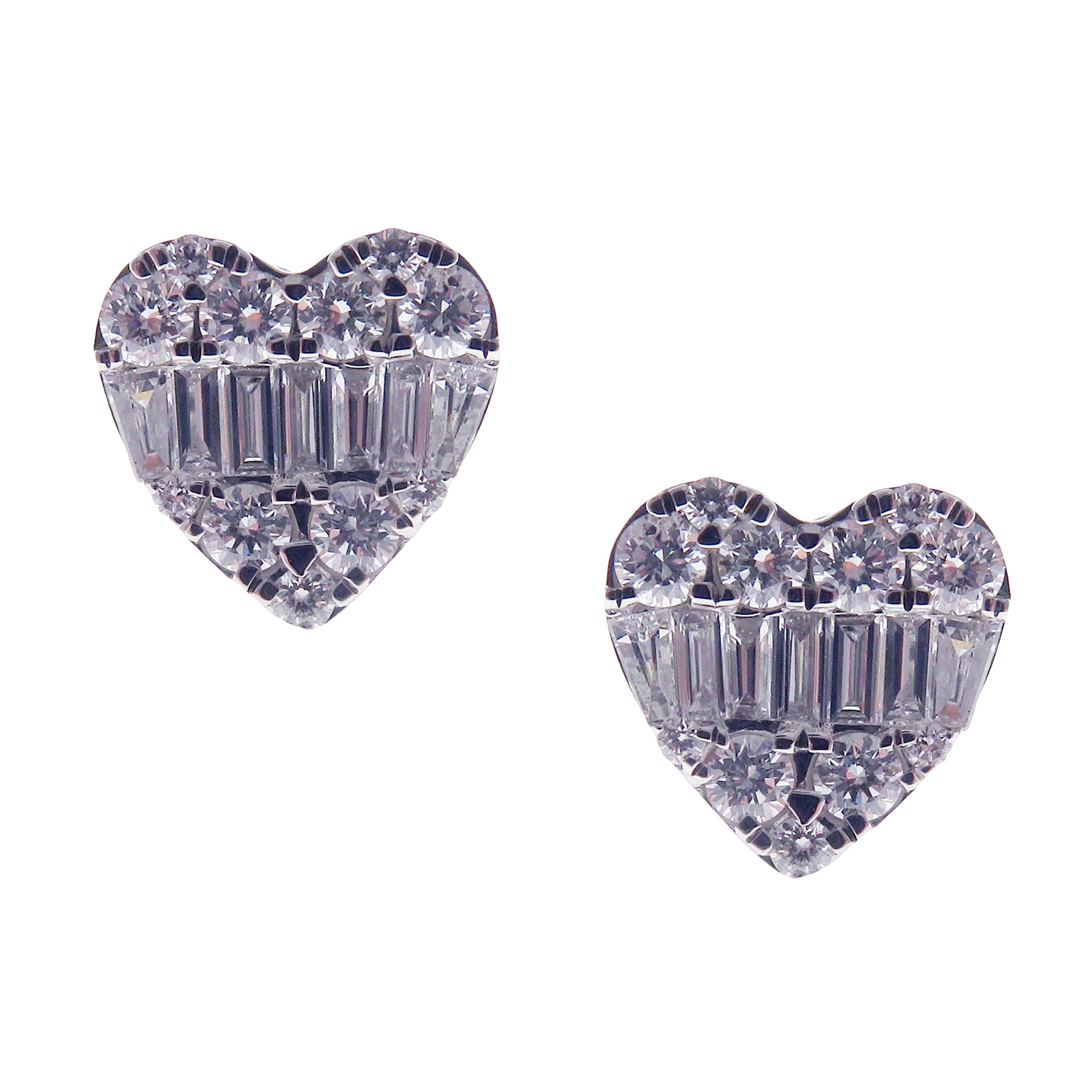 18 Karat Weißgold Diamant Baguette Großer Herz-Ohrring-Set im Zustand „Neu“ in Los Angeles, CA