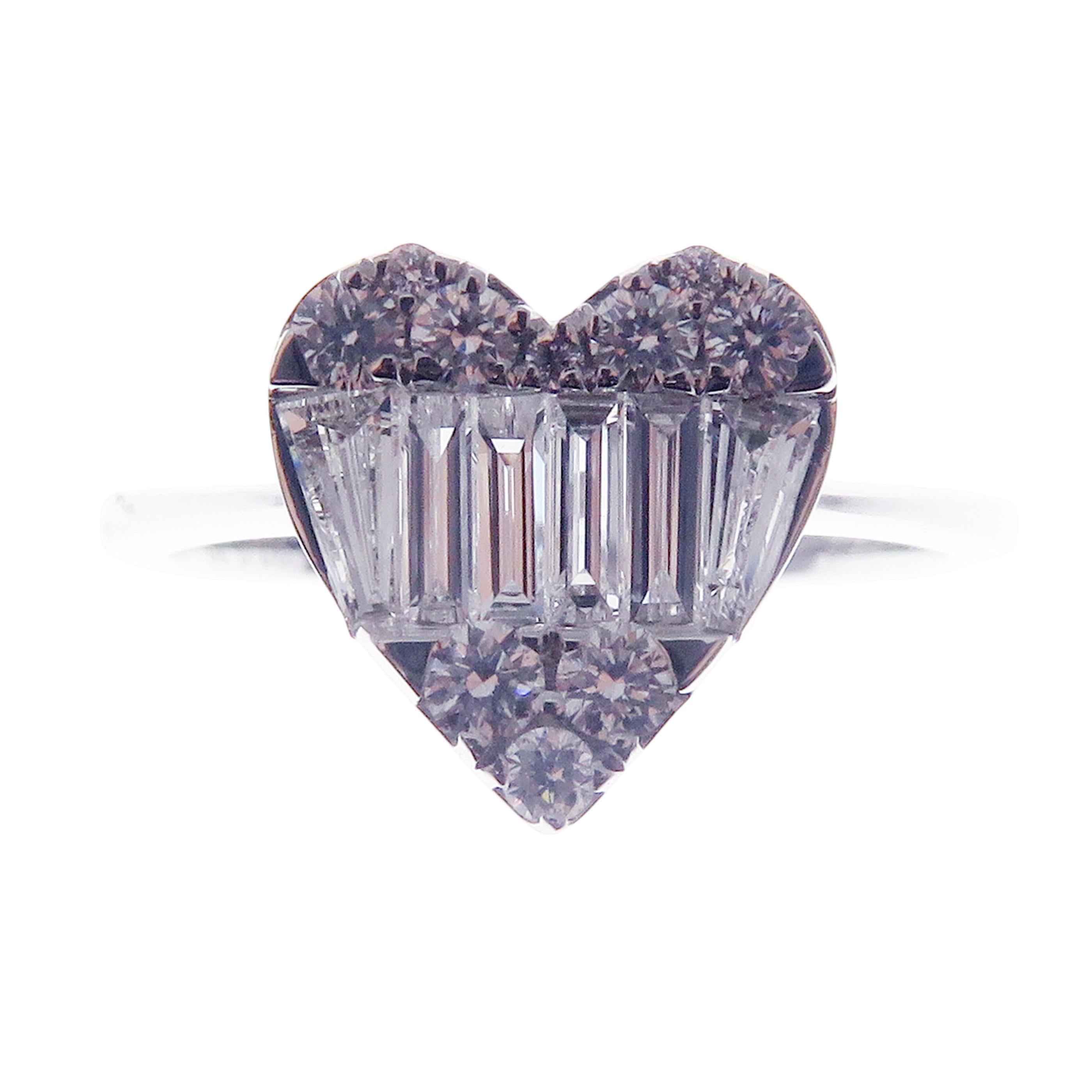 18 Karat Weißgold Diamant Baguette Großer Herz-Ohrring-Set 3