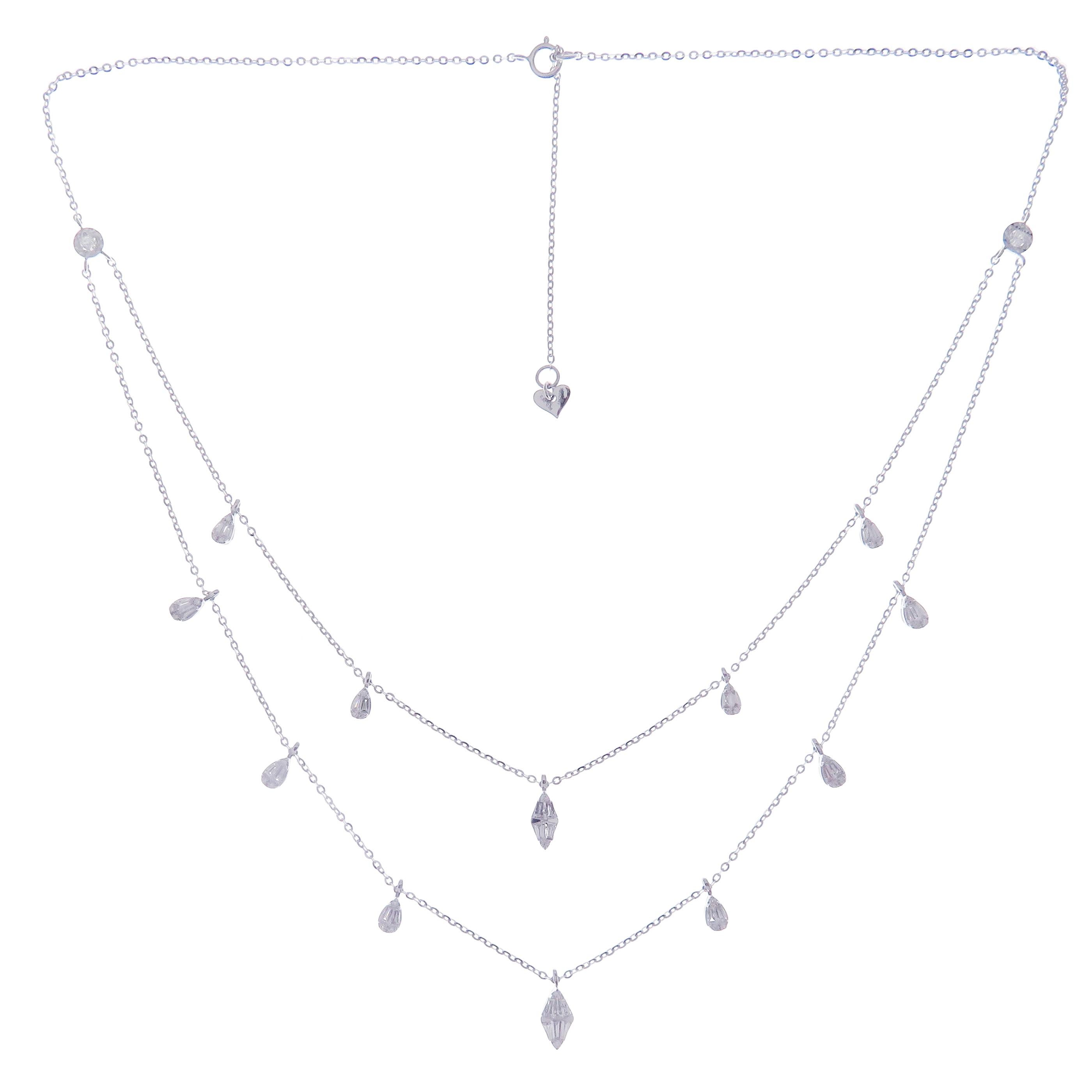This delicate double-strand necklace is crafted in 18-karat white gold, weighing approximately 1.06 total carats of SI-H Quality white diamonds. 
18-karat yellow gold and rose gold are also available upon request.

Necklace is 16