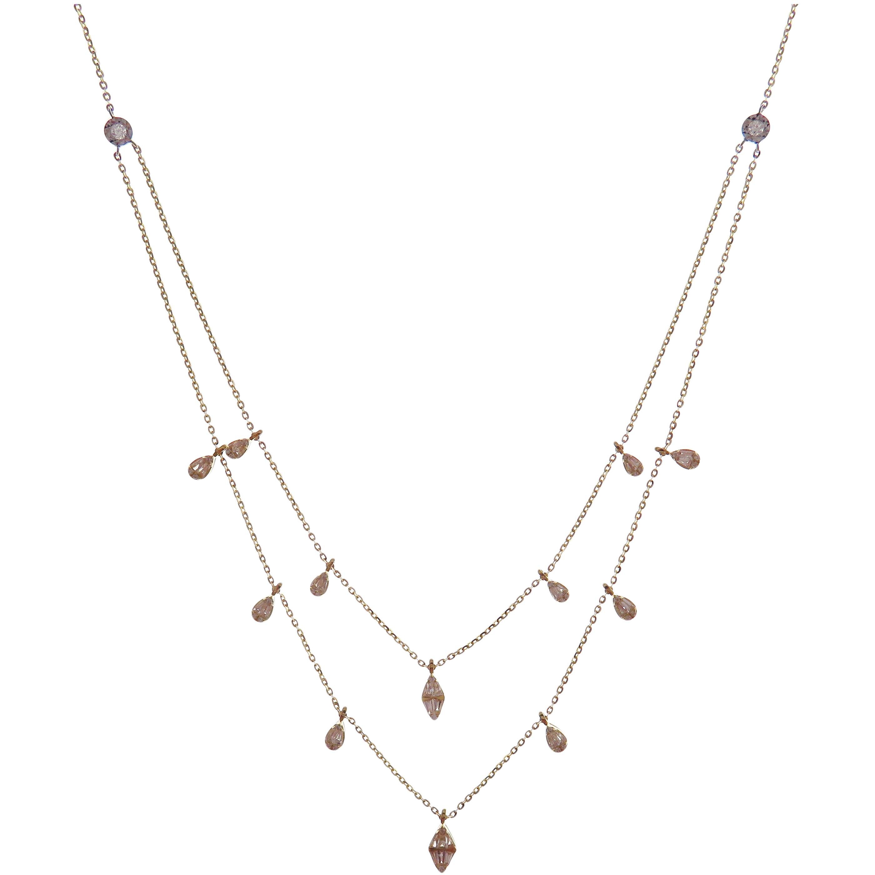 da uomo o donna Collana DBY a doppio filo con diamante Baguette Marquise Pear in oro bianco 18 carati in vendita