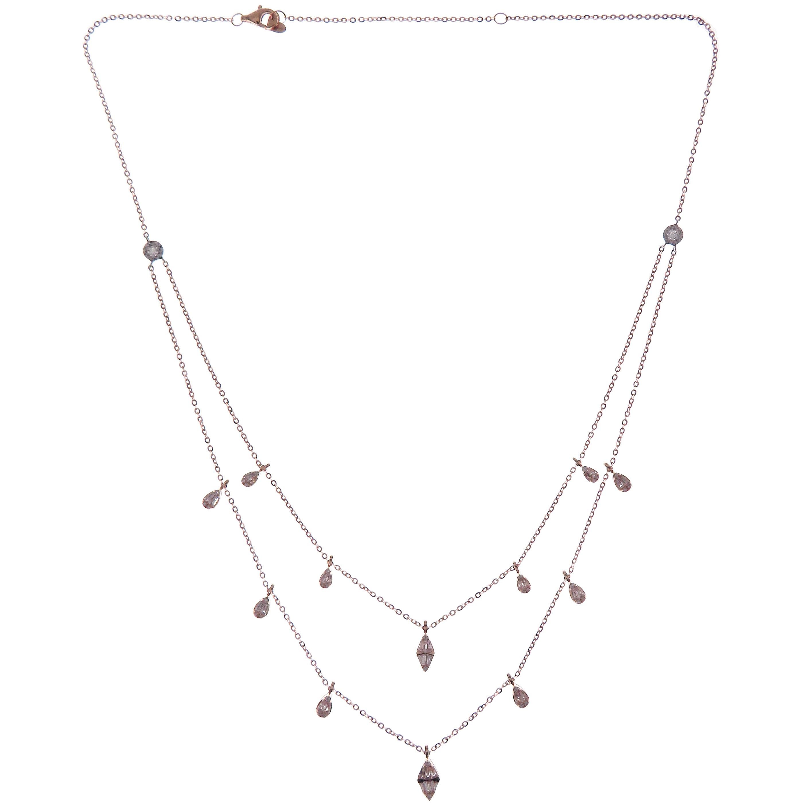 Collana DBY a doppio filo con diamante Baguette Marquise Pear in oro bianco 18 carati in vendita 1