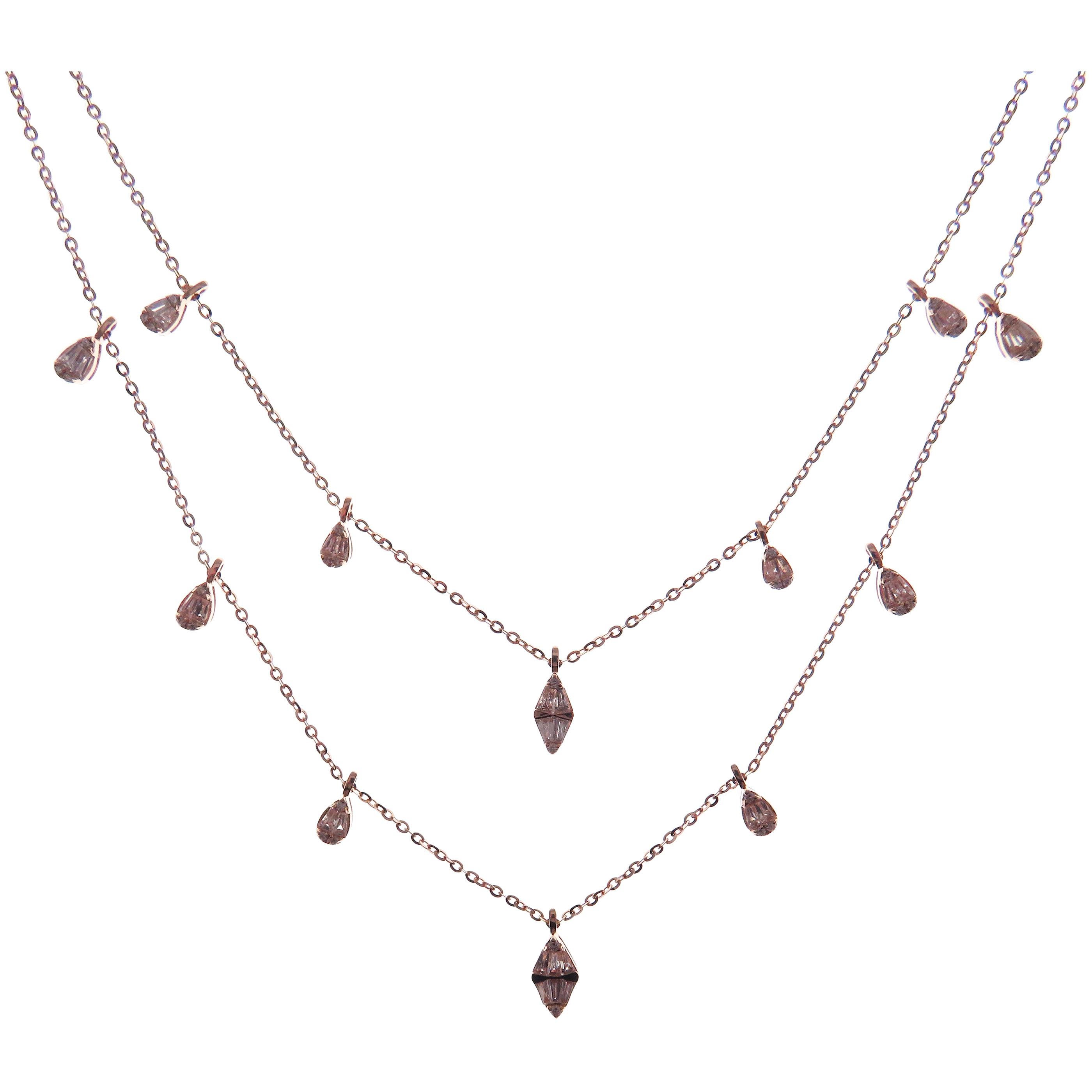 Collana DBY a doppio filo con diamante Baguette Marquise Pear in oro bianco 18 carati in vendita 3