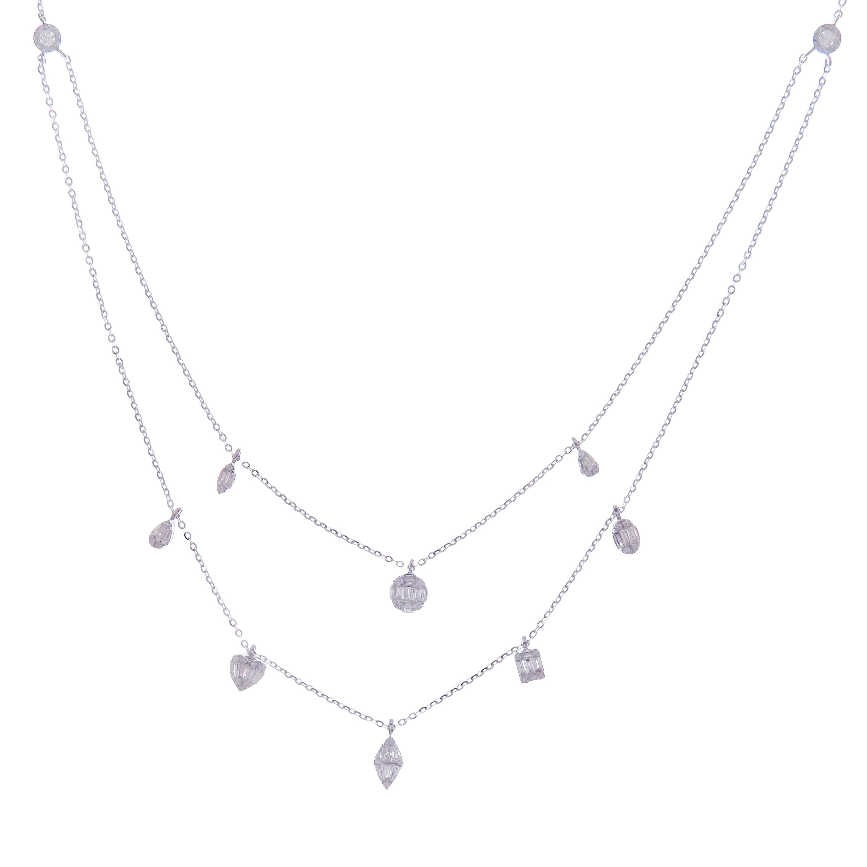 This delicate double-strand necklace is crafted in 18-karat white gold, weighing approximately 1.02 total carats of SI-H Quality white diamonds. 

Necklace is 16