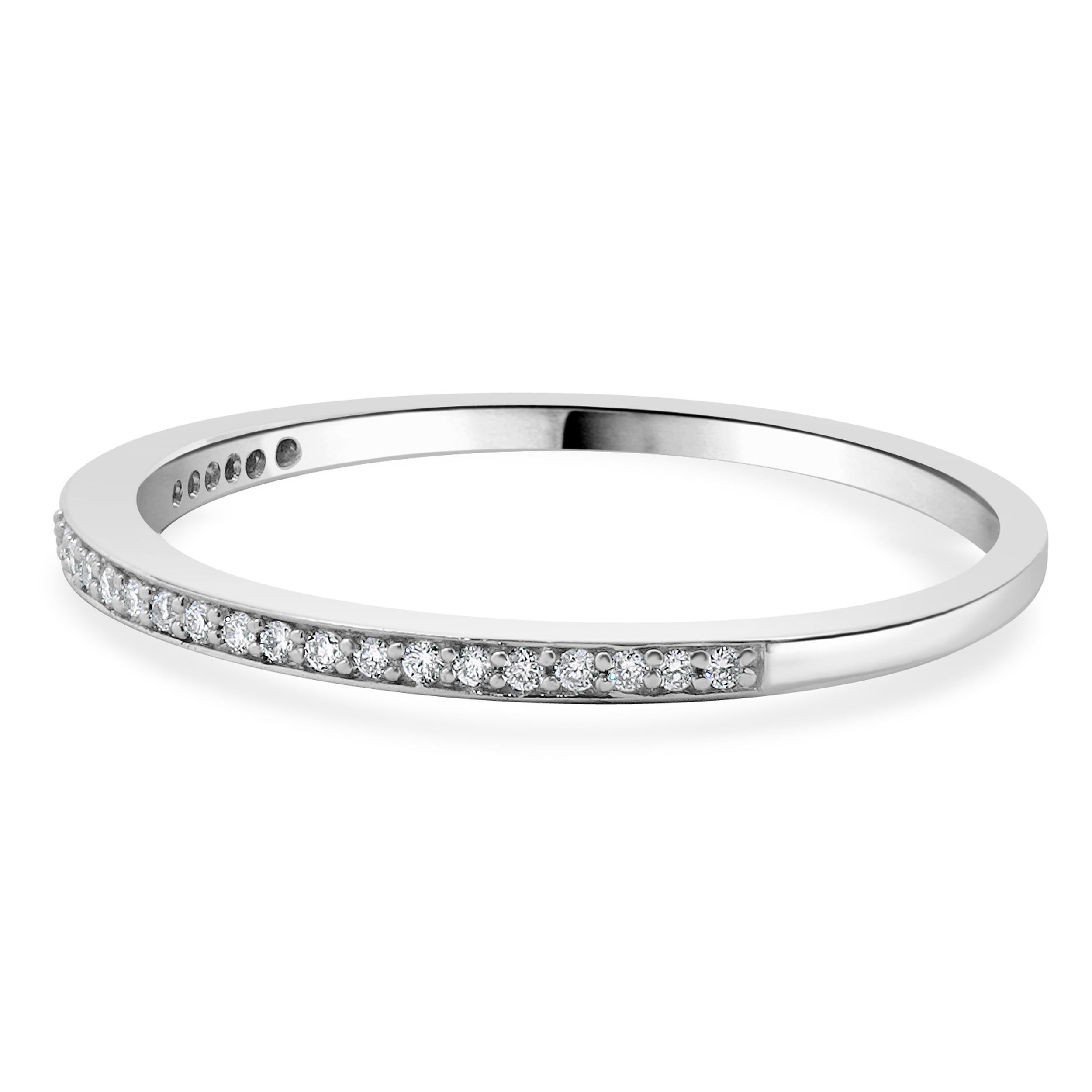 Designer: Custom
Material: 18K white gold
Diamonds: 28 round brilliant cut = 0.10cttw
Color: G
Clarity: SI1-2
Size: 9.5 sizing available 
Dimensions: ring top measures 1.5mm in width
Weight: 1.78 grams
