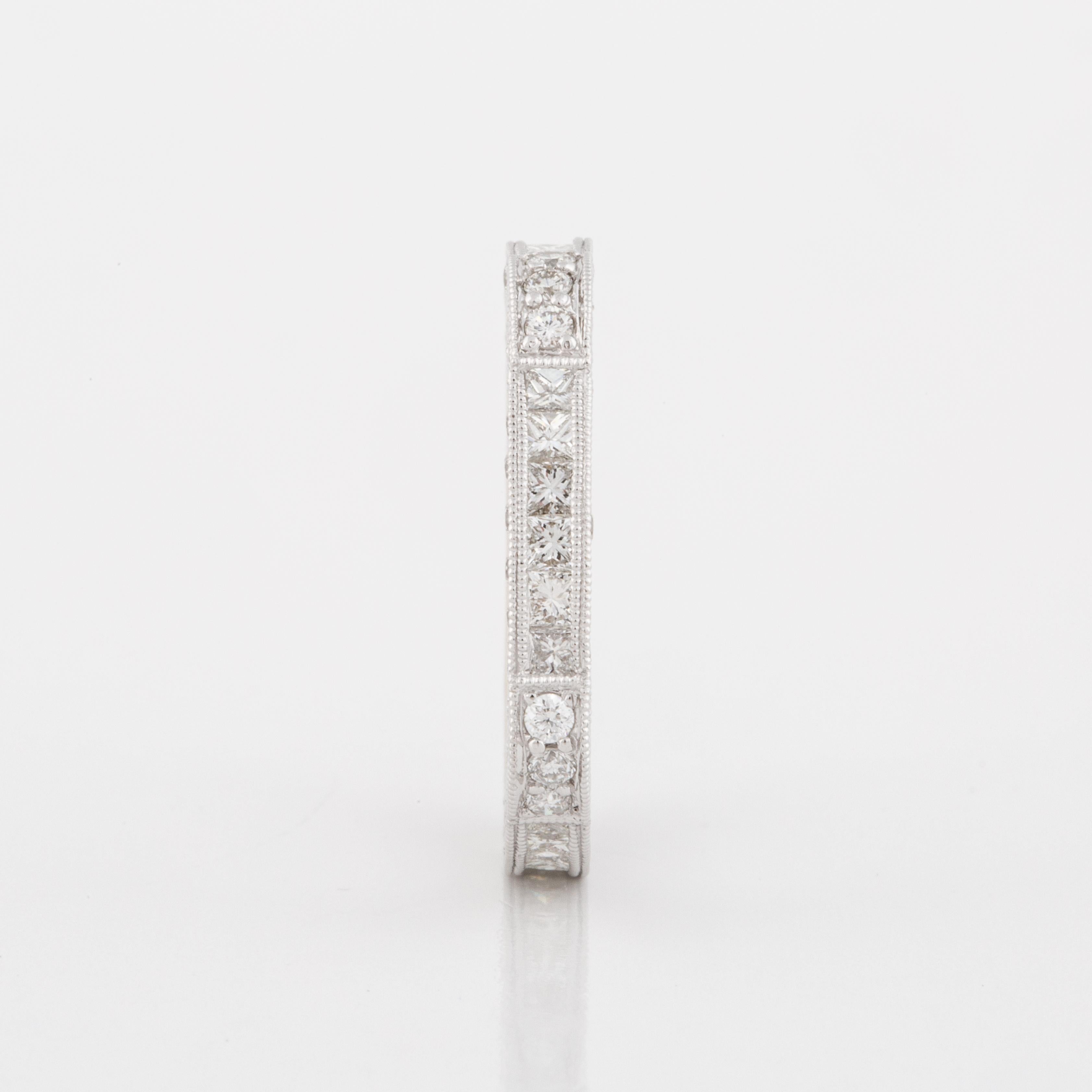 Mixed-Cut Diamond Eternity Band in 18K White Gold In Good Condition In Houston, TX