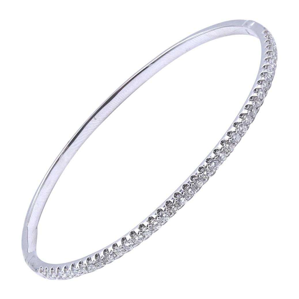18 Karat White Gold Diamond Bangle Bracelet For Sale