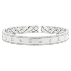 18 Karat White Gold Diamond Bangle Bracelet with Princess Cut Diamond Stations