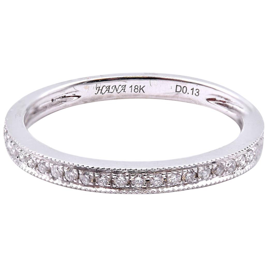 18 Karat White Gold Diamond Bead Set Band For Sale