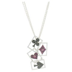 18 Karat White Gold Diamond, Black Diamond, and Ruby Poker Necklace