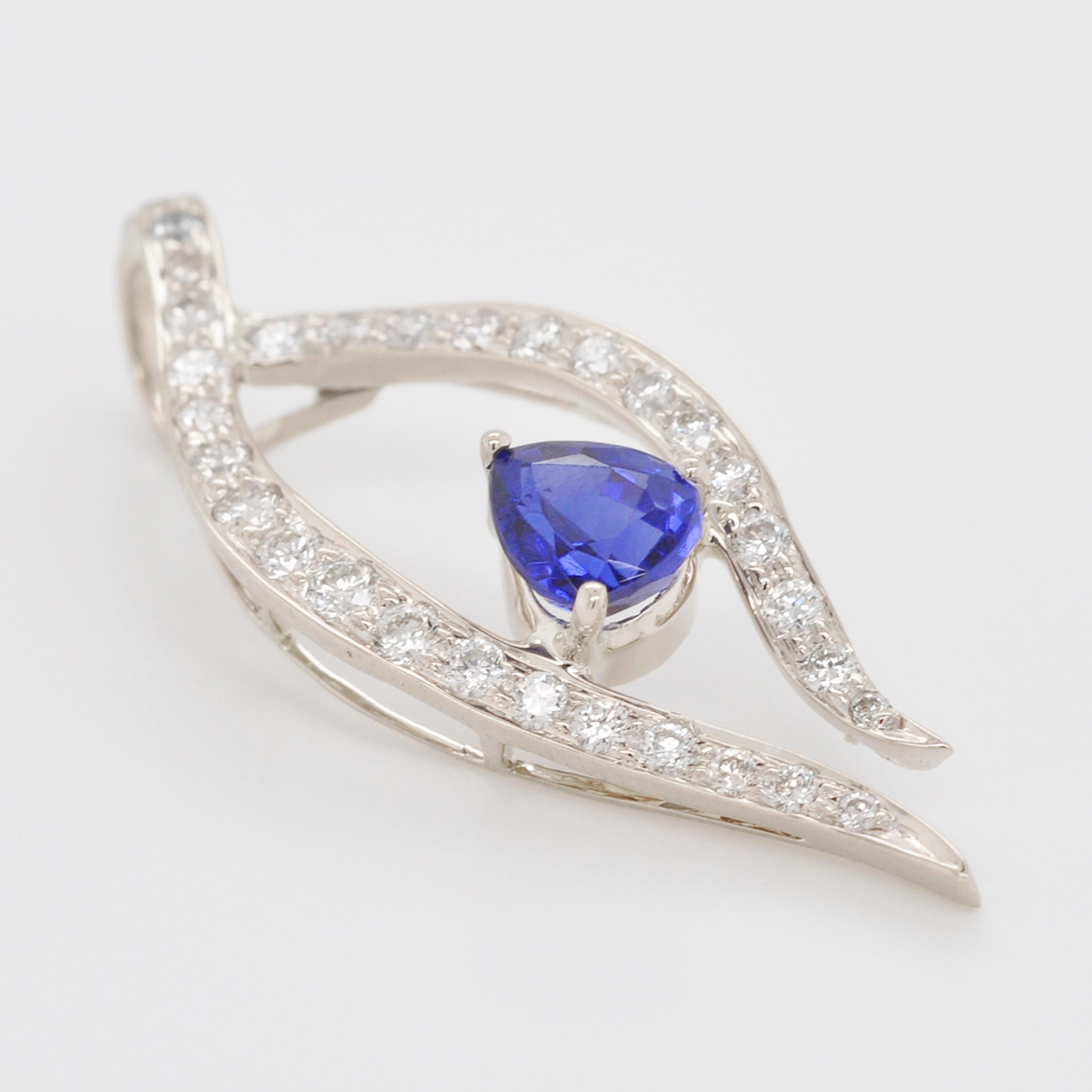 18 Karat White Gold Diamond Blue Sapphire Ballet Diamond Pendant Necklace 1