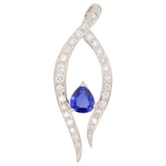18 Karat White Gold Diamond Blue Sapphire Ballet Diamond Pendant Necklace