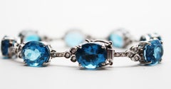 18 Karat White Gold Diamond Blue Topaz Statement Bracelet