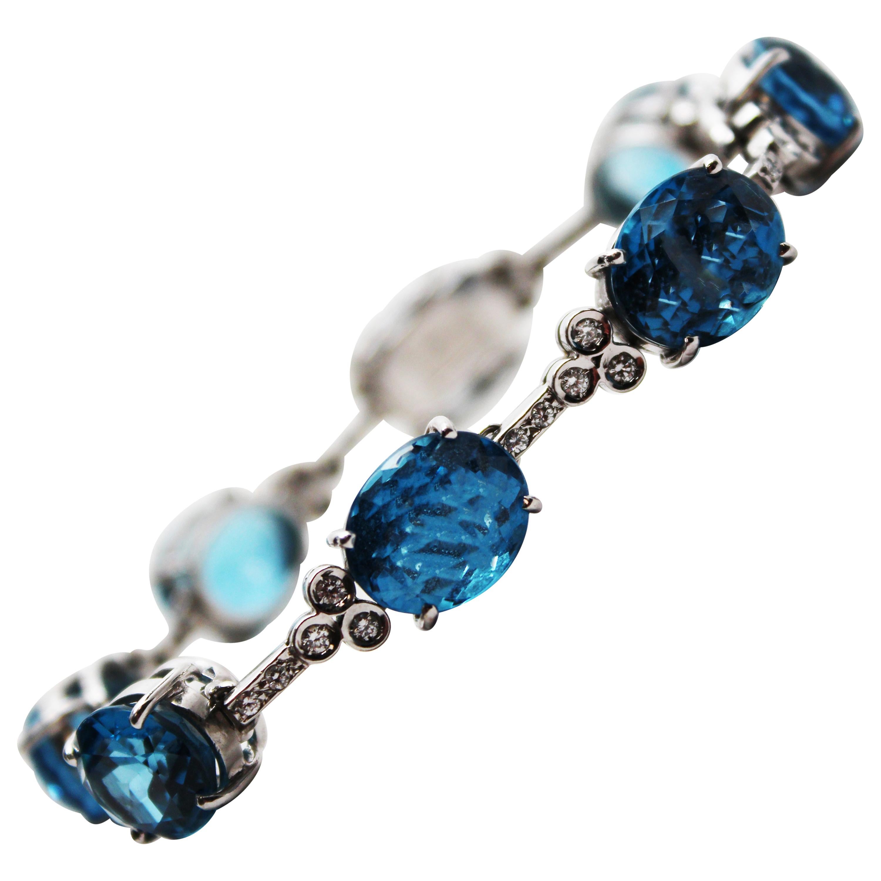 18 Karat White Gold Diamond Blue Topaz Statement Bracelet