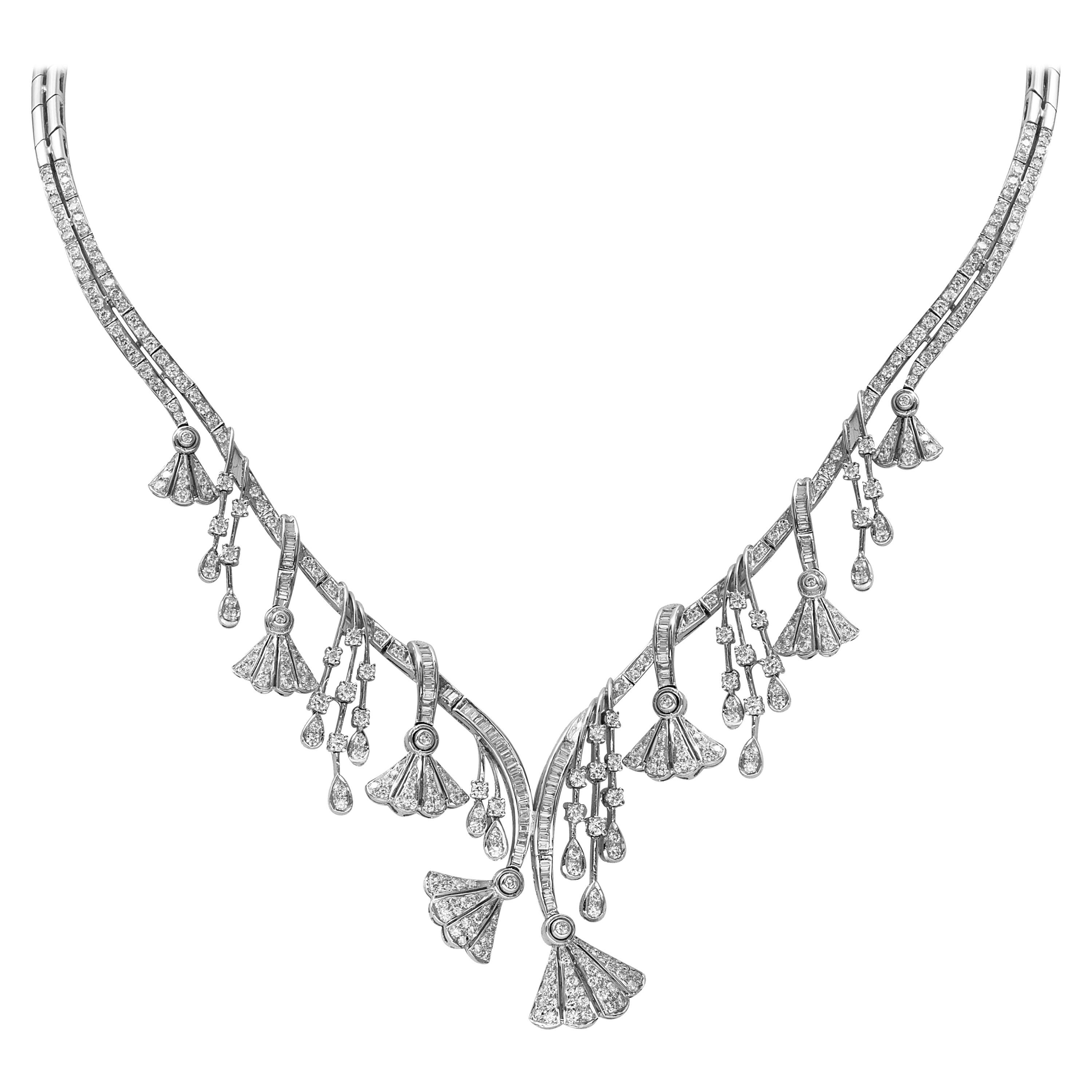 IGI Certified 18 Karat White Gold Diamond Bridal Necklace Set For Sale