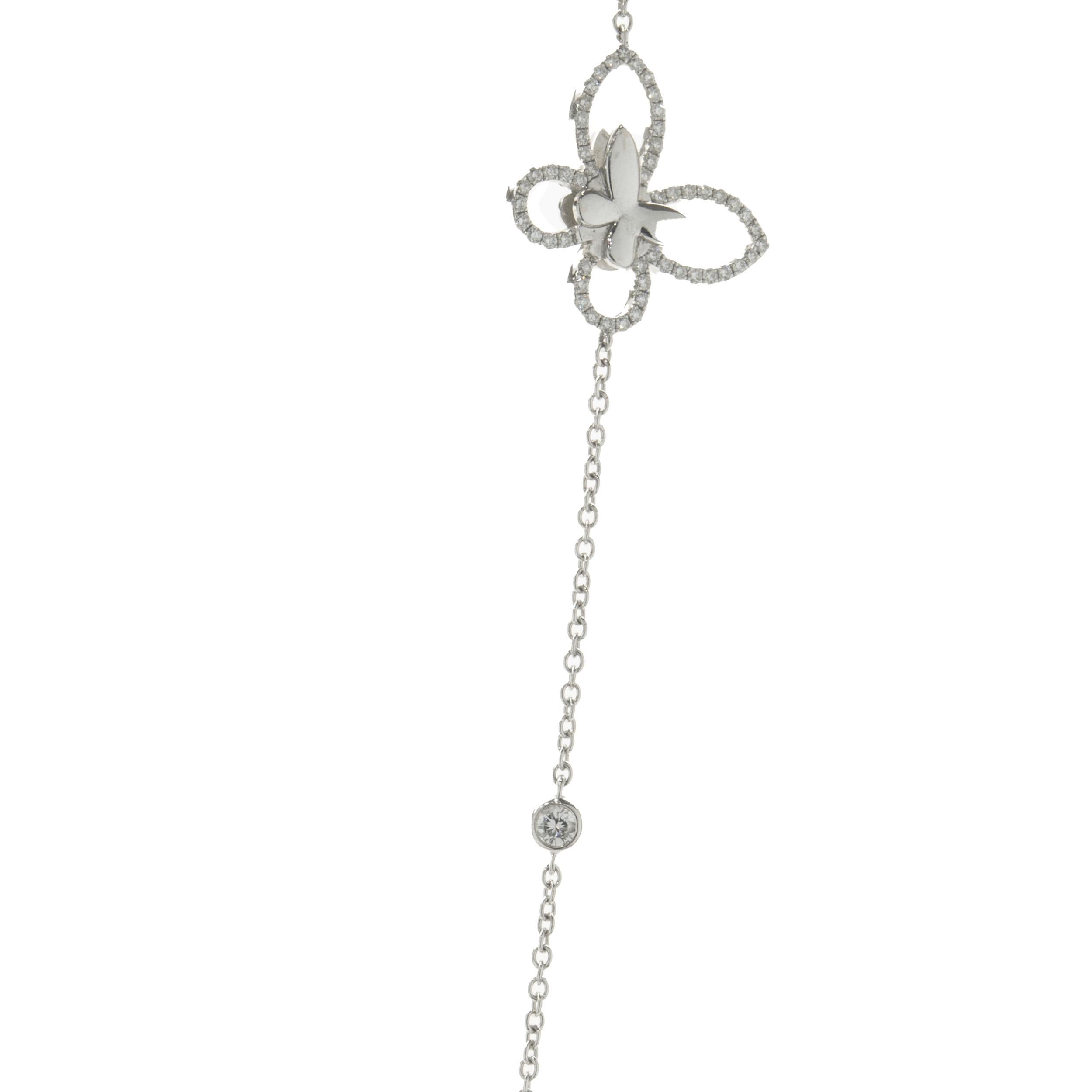 Designer: custom
Material: 18K white gold
Diamonds: round brilliant cut = 4.00cttw 
Color: G
Clarity: VS2 
Weight: 23.05 grams
Dimensions: necklace measures 32-inches long