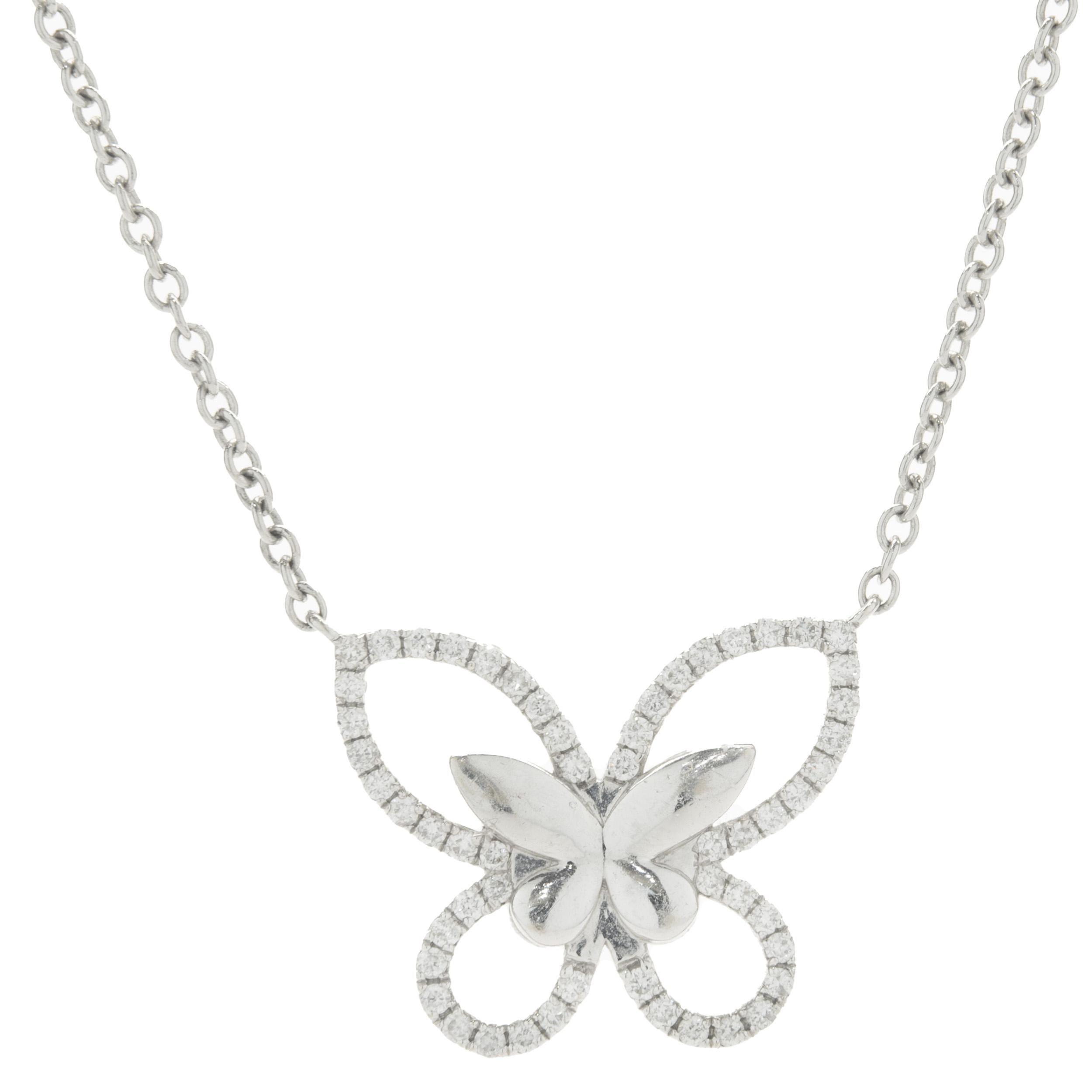 18 Karat White Gold Diamond Butterfly Cutout Necklace In Excellent Condition For Sale In Scottsdale, AZ
