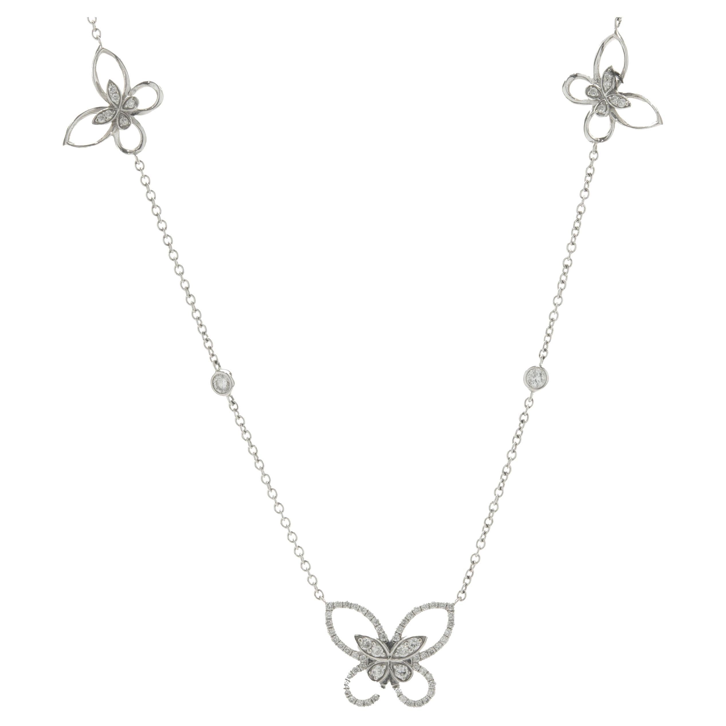 18 Karat White Gold Diamond Butterfly Cutout Necklace