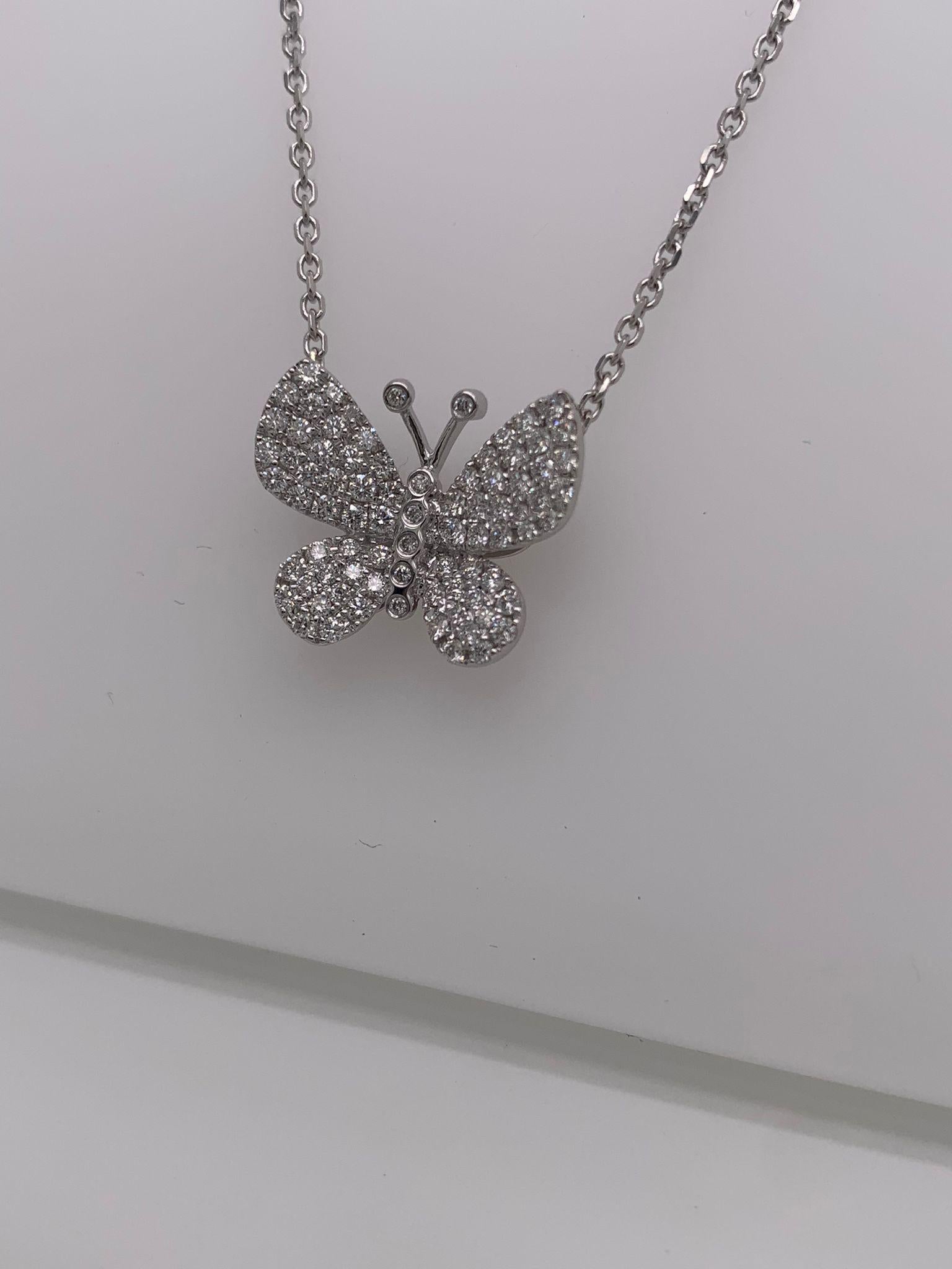 Taille ronde Collier papillon en or blanc 18 carats et diamants en vente