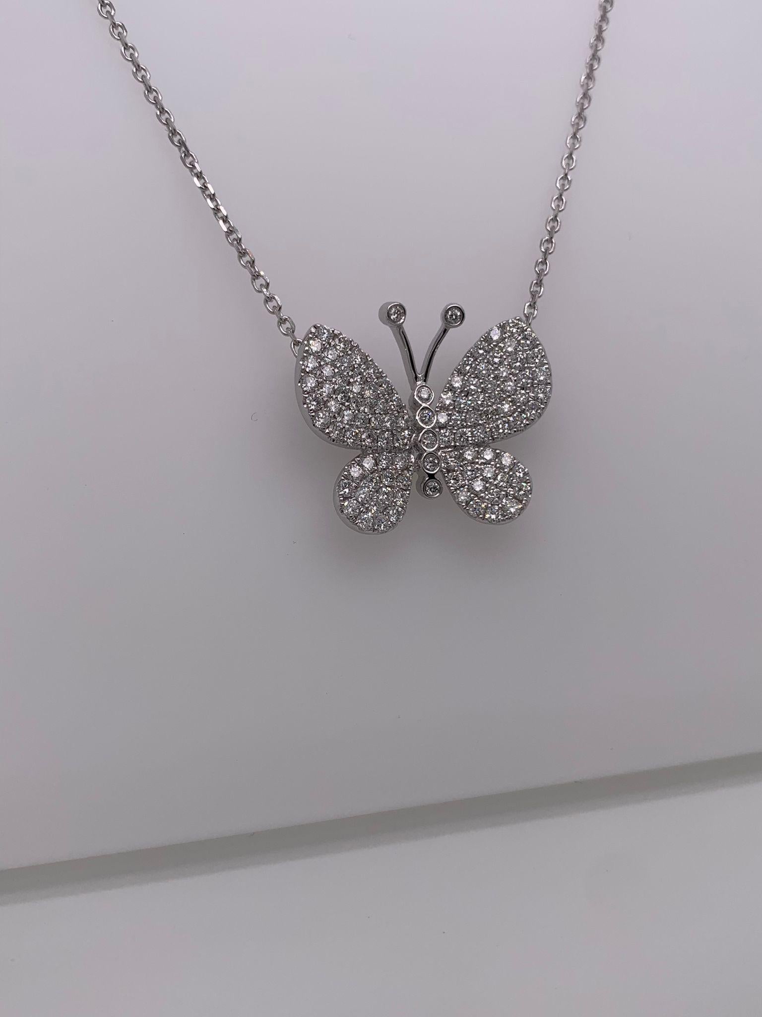 18 Karat Weißgold Schmetterlingshalskette mit Diamanten (Rundschliff)