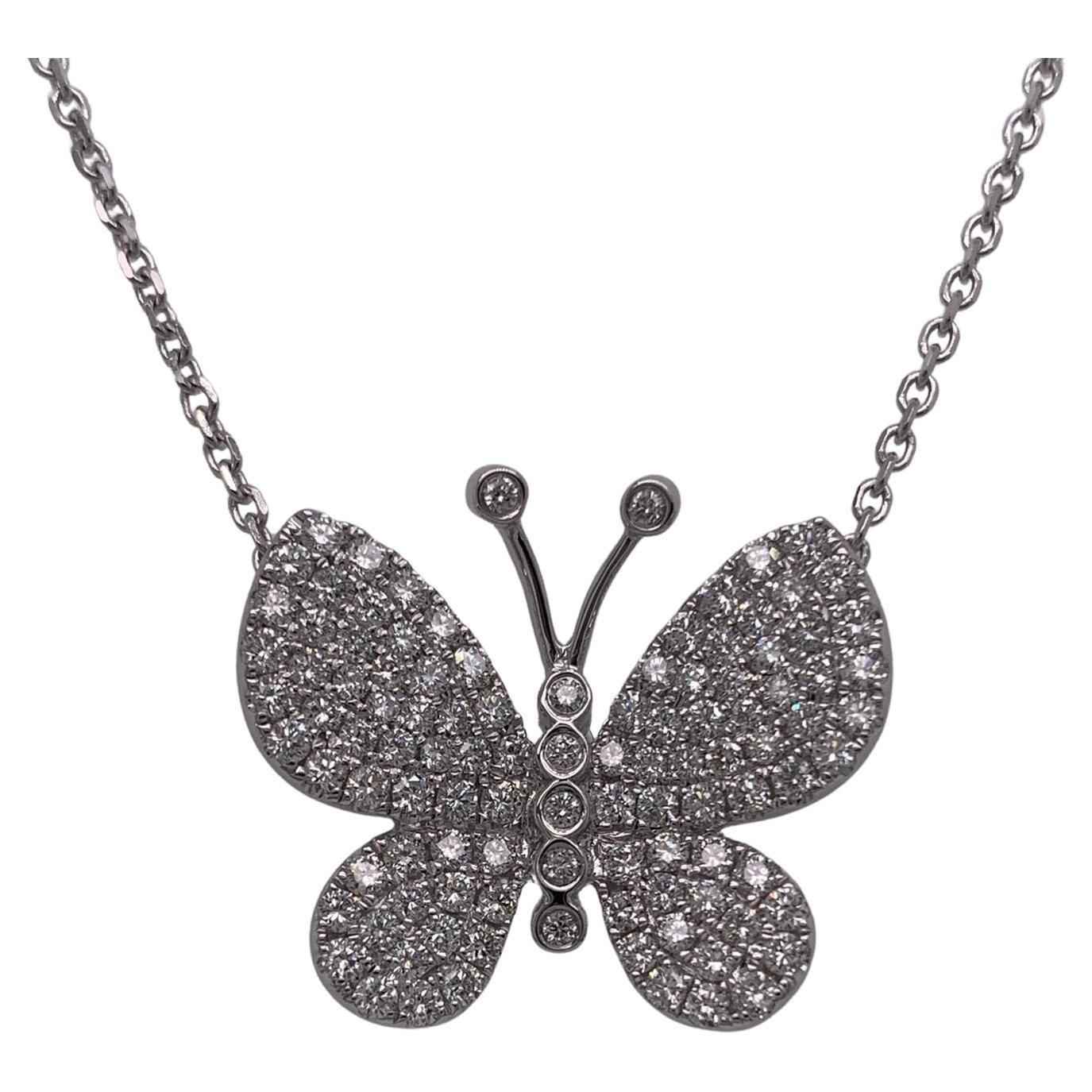 18 Karat White Gold Diamond Butterfly Necklace