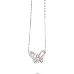 18 Karat White Gold Diamond Butterfly Necklace with Baguettes