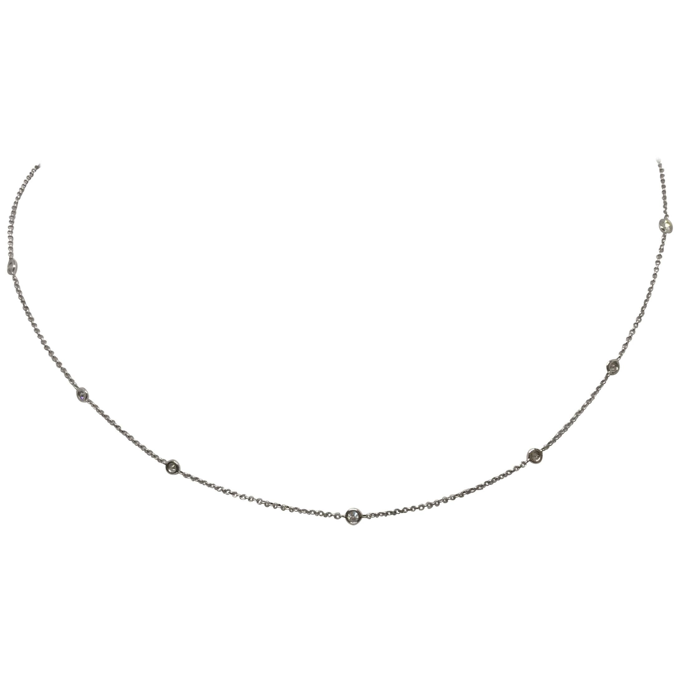 18 Karat White Gold Diamond by the Yard Style Necklace 0.40 Carat For Sale