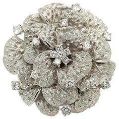 Vintage 18kt White Gold Diamond Camellia Flower Brooch