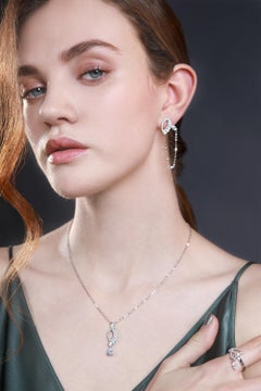 18 Karat White Gold Diamond Chain Leaf Earrings