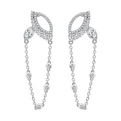 18 Karat White Gold Diamond Chain Leaf Earrings