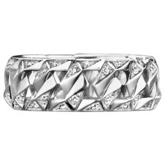 18 Karat White Gold Diamond Chain Link Engagement Band Ring