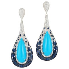 18 Karat White Gold Diamond, Chalcedony, and Sapphire Earrings