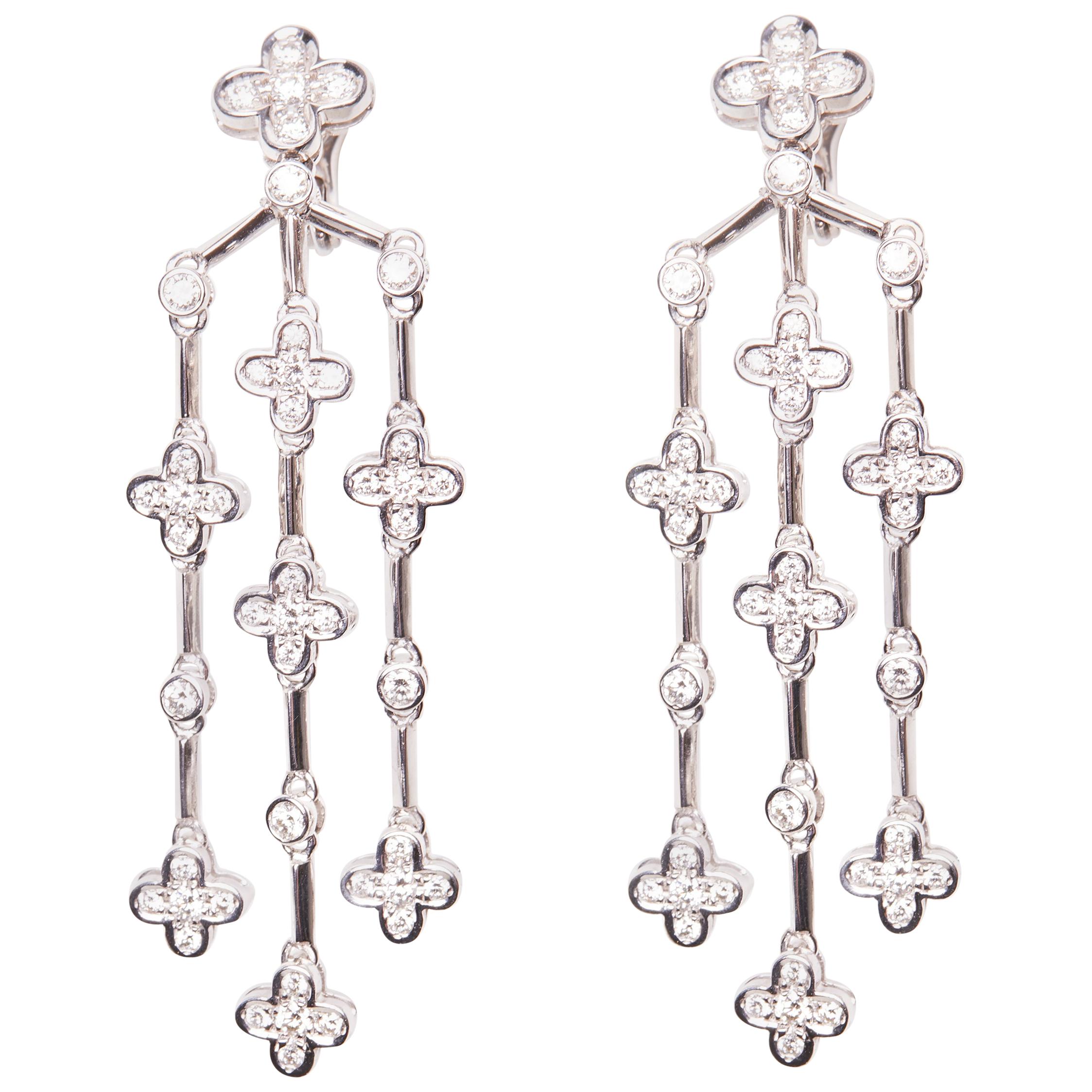 Floral Diamond White Gold Chandelier Earrings For Sale at 1stDibs