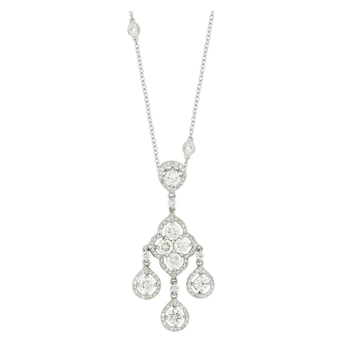18 Karat White Gold Diamond Chandelier Pendant with Necklace For Sale