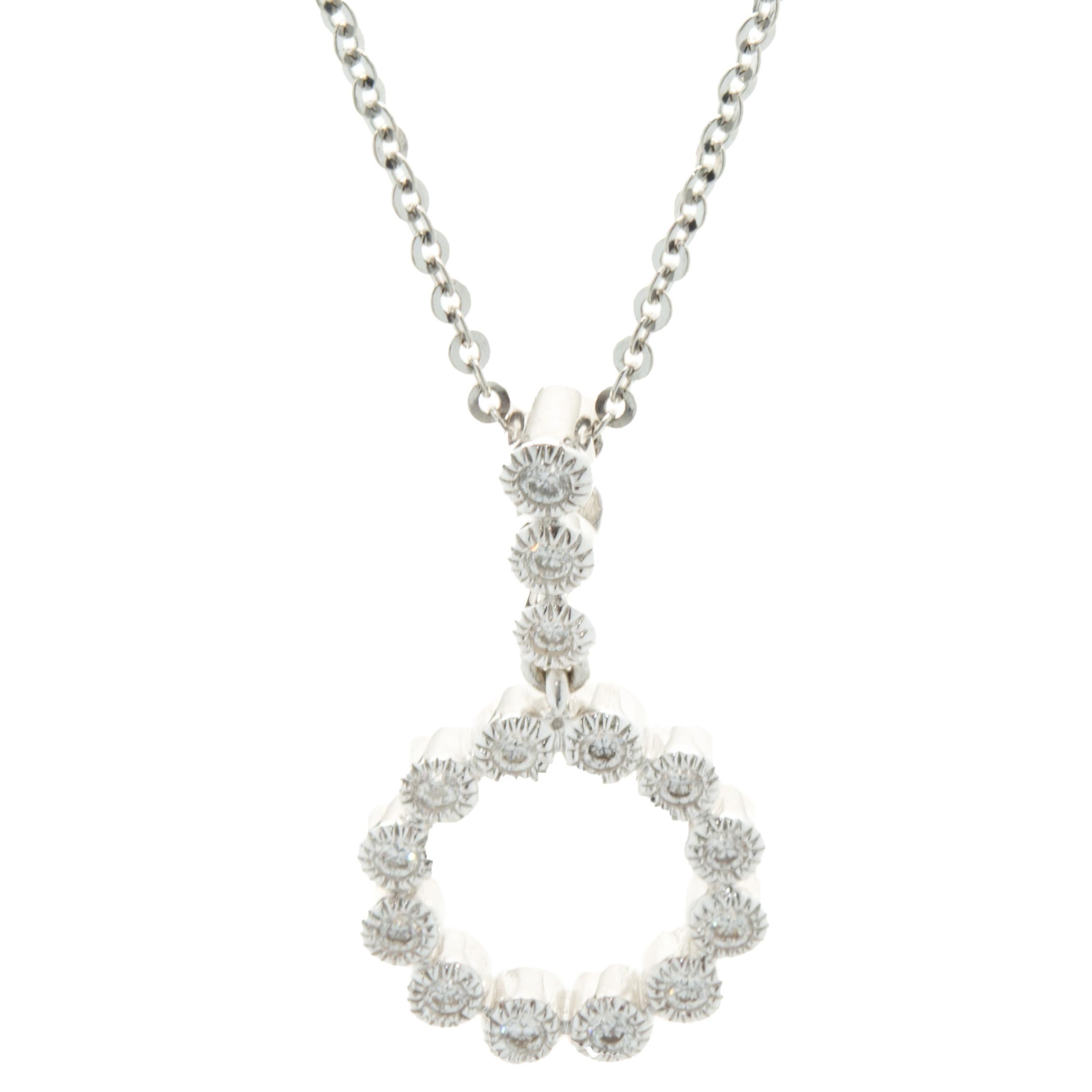 Designer: custom design
Material: 18K white gold
Diamond: 15 round brilliant cut = 0.11cttw
Color: G
Clarity: SI1
Dimensions: necklace measures 18-inches in length 
Weight: 2.69 grams
